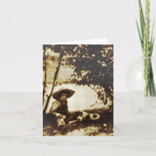 Pour Fêtes Annuelles Cartes de vœux vintage garçon avec chien au repos
