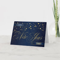 Cartes du Nouvel An 2027 Bleu Nuit Faux Feuilles d