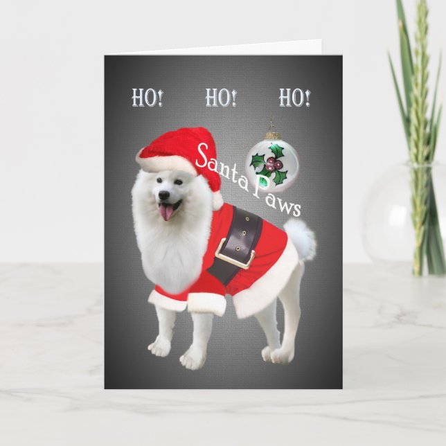 Pour Fêtes Annuelles Cartes Ho Ho Ho Samoyed Père Noël (Devant)