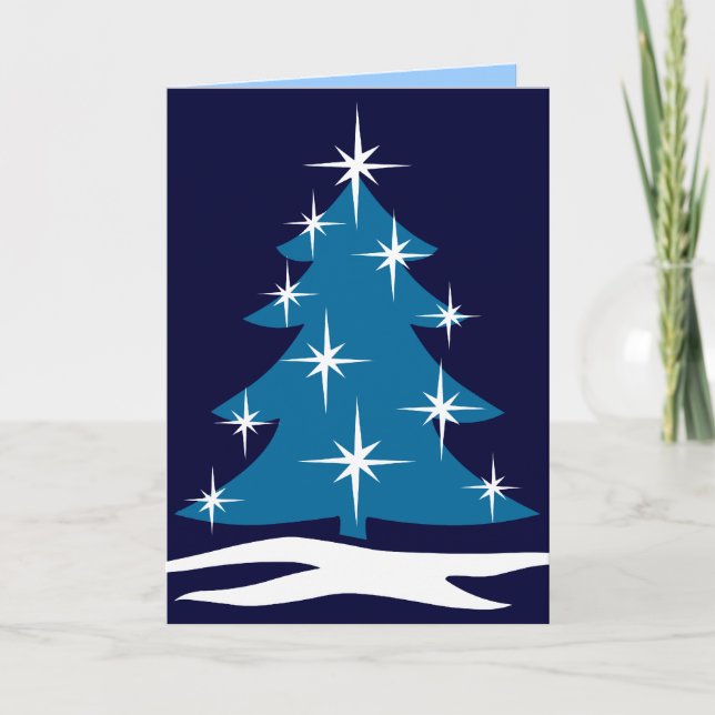 Pour Fêtes Annuelles Cartes Joyeuses Classic Blue Tree Card (Devant)