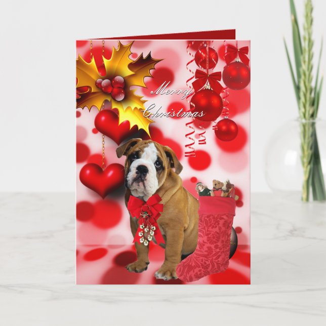 Pour Fêtes Annuelles Cartes Noël Noël Chien Chien Coeurs de Chiot (Devant)