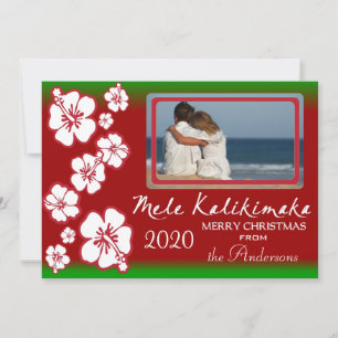 Pour Fêtes Annuelles Cartes photo de Noël des hibiscus Hawaii vert roug