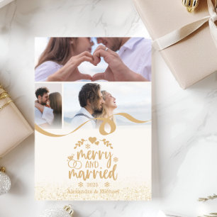 Pour Fêtes Annuelles Cartes photo « Joyeux et Mariés » avec 3 photos et