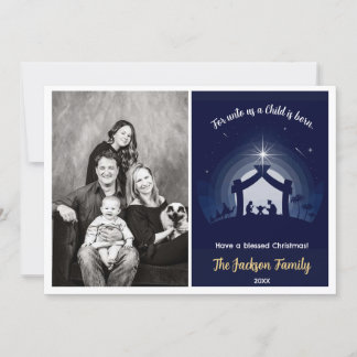 Pour Fêtes Annuelles Cartes photos de Noël de la Nativité (bleu marine)