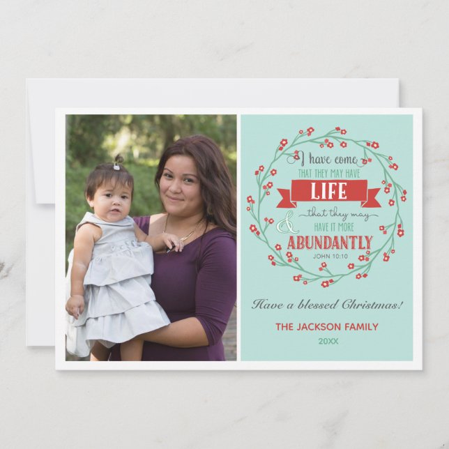 Pour Fêtes Annuelles Cartes photos de Noël religieuses (John 10:10) (Devant)