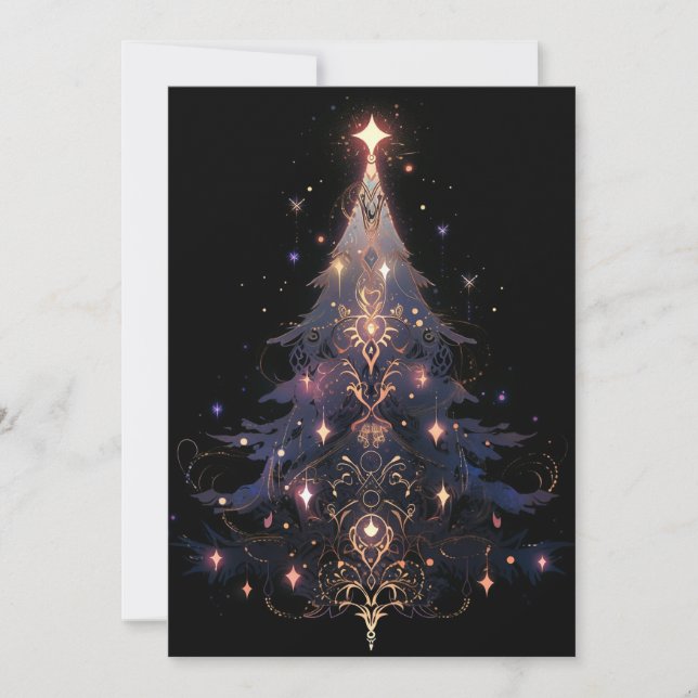 Pour Fêtes Annuelles Cartes roses Gold et Bleu foncé Arbre de Noël (Devant)