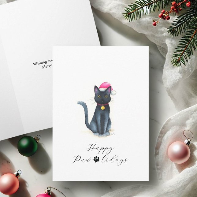 Pour Fêtes Annuelles Cartes Xmas Chat Noir (Black cat Christmas cards watercolor art by Victoria Grigaliunas of Do Tell A Belle)