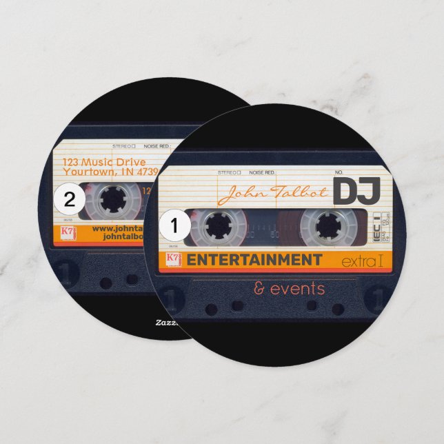 Pour Fêtes Annuelles Cassette de bande audio 80s DJ Cartes de visite R2 (Devant / Derrière)
