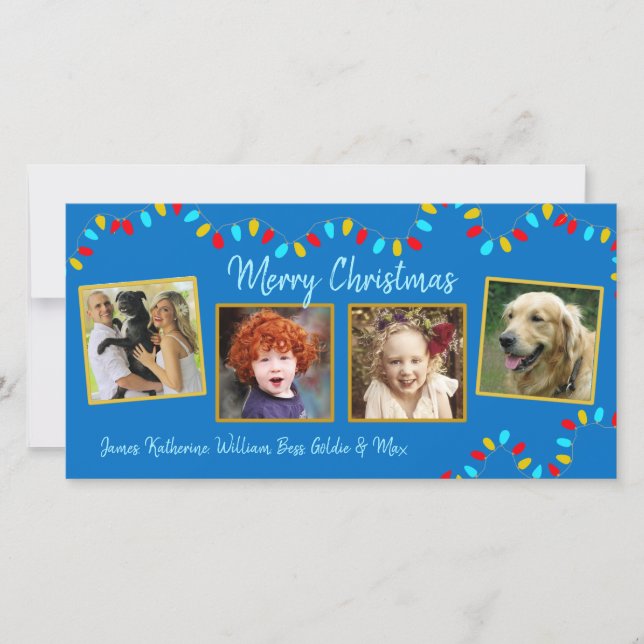 Pour Fêtes Annuelles Chaîne de lumières Quatre cartes de Noël de la fam (Devant)