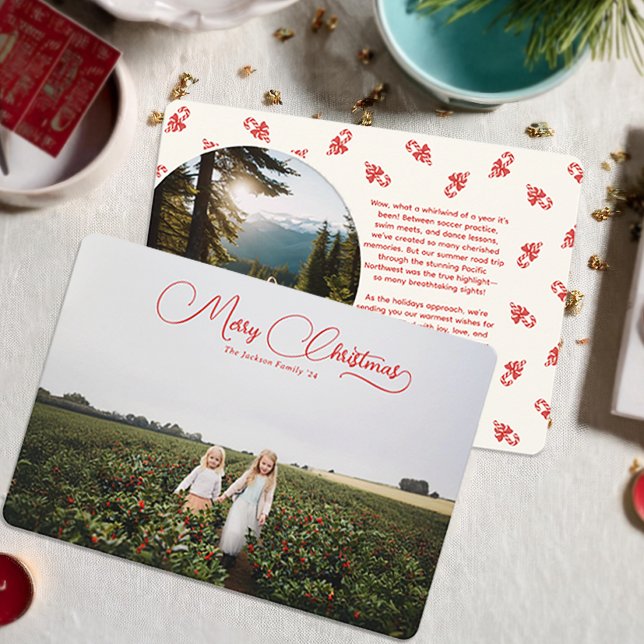 Pour Fêtes Annuelles Charmant Script Noël Vacances Deux Cartes photos (Créateur téléchargé)