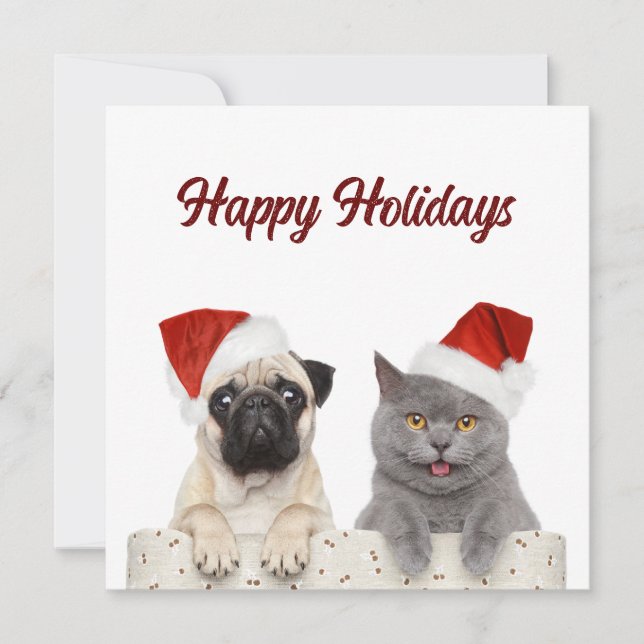 Pour Fêtes Annuelles Chat Et Chien Joyeux Noël Joyeux Cartes de fin de  (Devant)