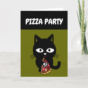 POUR FÊTES ANNUELLES CHAT MANGER PIZZA CARTES D'ANNIVERSAIRE