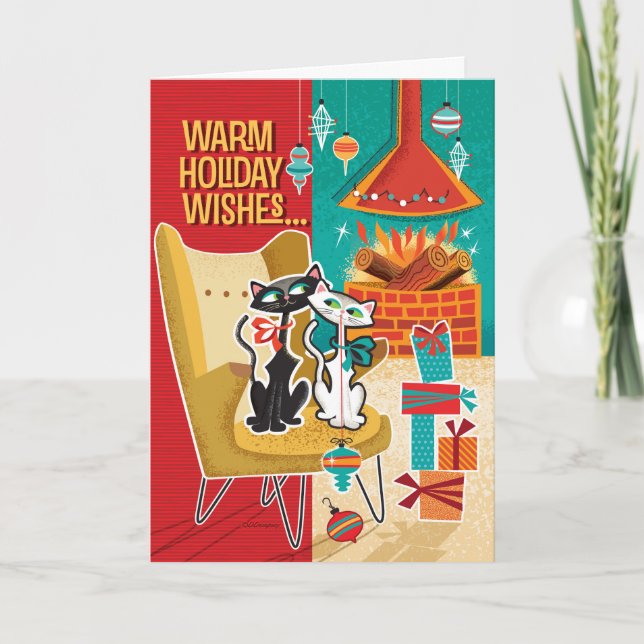 Pour Fêtes Annuelles Chats Cosy Cartes de Noël Rétro (Devant)