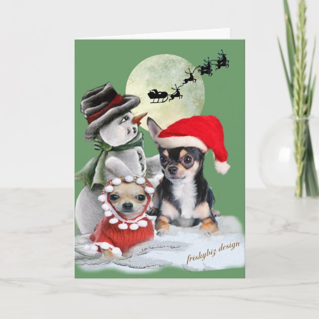 Pour Fêtes Annuelles Chihuahua Avec Cartes De Noël Snowman (Devant)