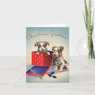 Pour Fêtes Annuelles Chiots mignons, cartes de vœux de Noël vintage