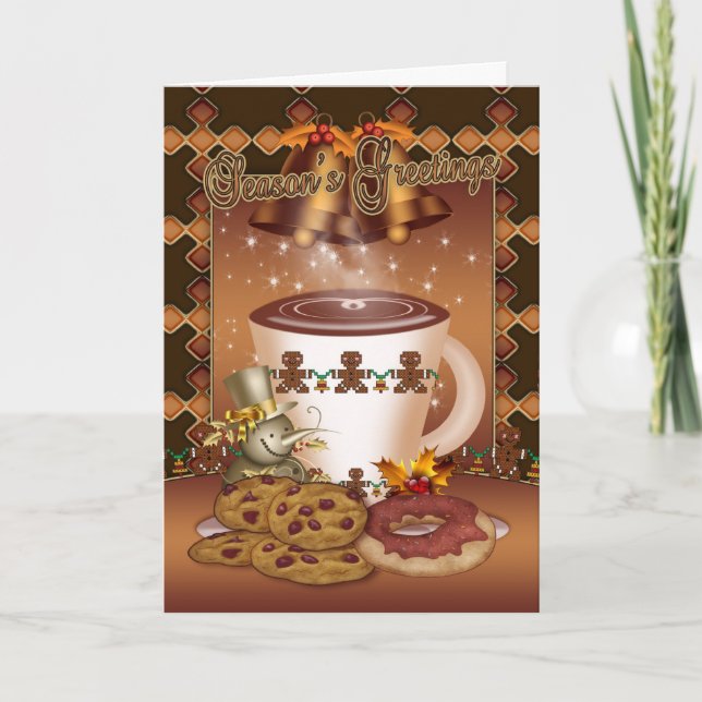 Pour Fêtes Annuelles Chocolat Chaud Cartes De Noël Cloches Et Holly (Devant)