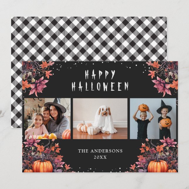 Pour Fêtes Annuelles Citrouilles 3 Photo Happy Halloween Cartes (Devant / Derrière)