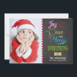 Pour Fêtes Annuelles Coloré Chalkboard Cartes photos de vacances<br><div class="desc">Couleurs de Vacances - Joie,  Amour,  Paix et Joyeux Tout Cartes photos de Vacances.  Ajoutez votre propre photo et vos textes.</div>