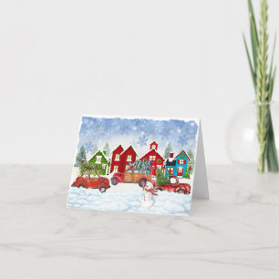 Pour Fêtes Annuelles Country Village Retro Rouge Voiture Noël Cartes