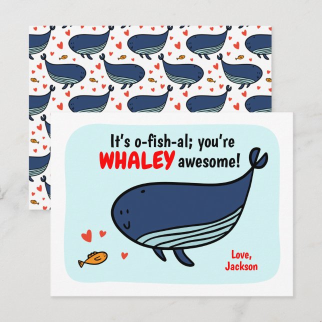 Pour Fêtes Annuelles Cute baleine et classe de poisson Valentine Cartes (Devant / Derrière)