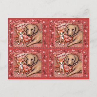 Pour Fêtes Annuelles Cute Tabby Chat & Lab Valentines Chien Cartes Plat