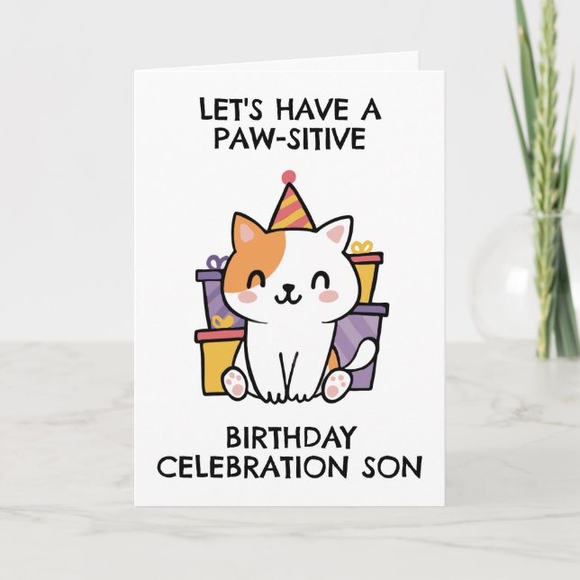 Pour Fêtes Annuelles drôle de chat fils cartes d'anniversaire (Devant)
