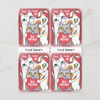Pour Fêtes Annuelles Drôle & Mignonne Chat 4 Valentines Cartes Plat