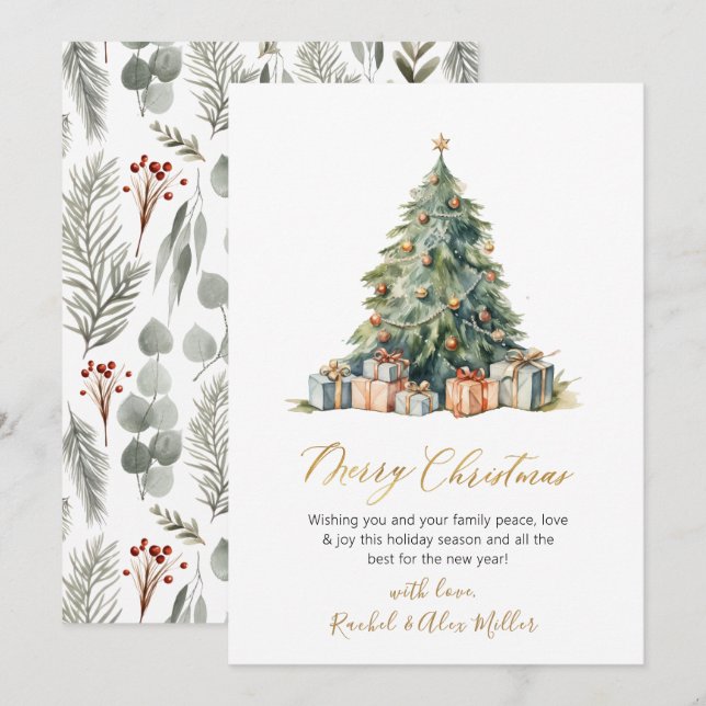 Pour Fêtes Annuelles Élégant Arbre de script non photo Cartes de Noël (Devant / Derrière)