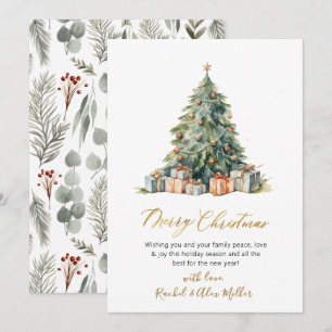 Pour Fêtes Annuelles Élégant Arbre de script non photo Cartes de Noël