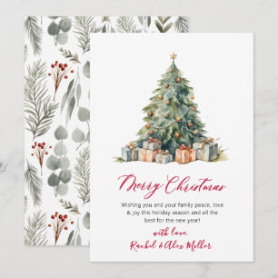 Pour Fêtes Annuelles Élégant Arbre de script rouge non photo Cartes de 