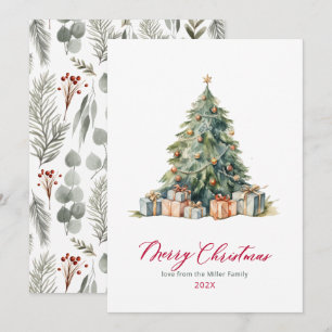 Pour Fêtes Annuelles Élégant Arbre Rouge Script non photo Cartes de Noë