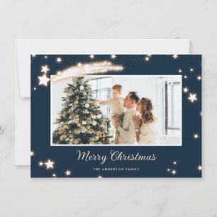 Pour Fêtes Annuelles Elégant Blue Stars Photo Joyeuses Cartes de Noël