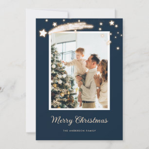 Pour Fêtes Annuelles Elégant moderne Blue Stars Photo Cartes de Noël