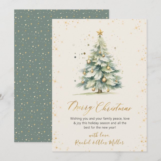 Pour Fêtes Annuelles Élégant script or non photo Cartes d'arbre de Noël (Devant / Derrière)