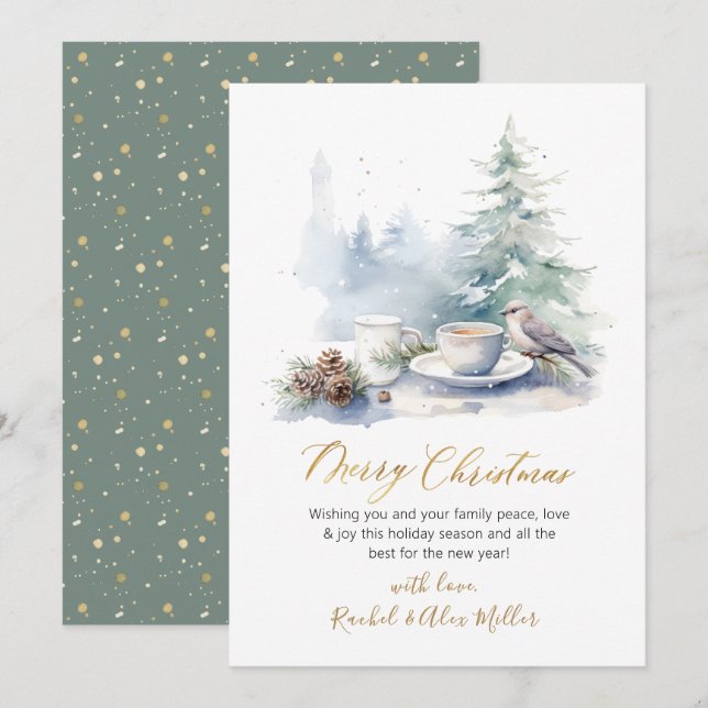 Pour Fêtes Annuelles Élégant Script Pine Tree Non Photo Cartes de Noël (Devant / Derrière)