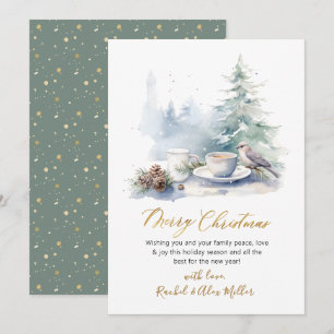 Pour Fêtes Annuelles Élégant Script Pine Tree Non Photo Cartes de Noël