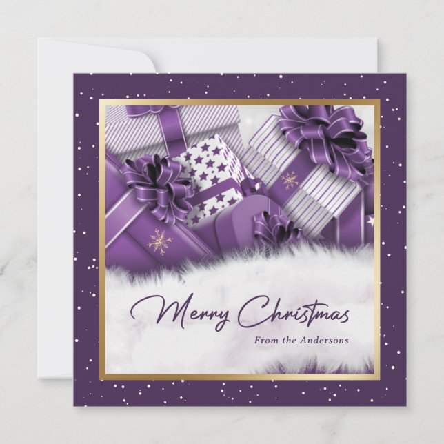 Pour Fêtes Annuelles Elégant violet or Cadeaux Neige Cartes de Noël (Devant)
