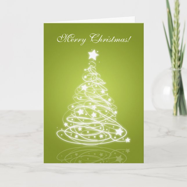 Pour Fêtes Annuelles Élégantes Cartes de Noël Arbre Moderne Vert (Devant)