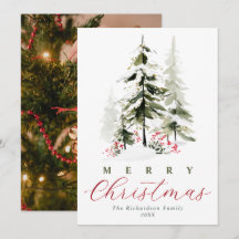 Élégantes cartes de Noël arbres de pin aquarelle e
