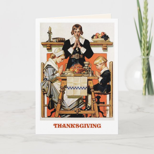 Pour Fêtes Annuelles Famille de pèlerins. Cartes de voeux Thanksgiving (Devant)