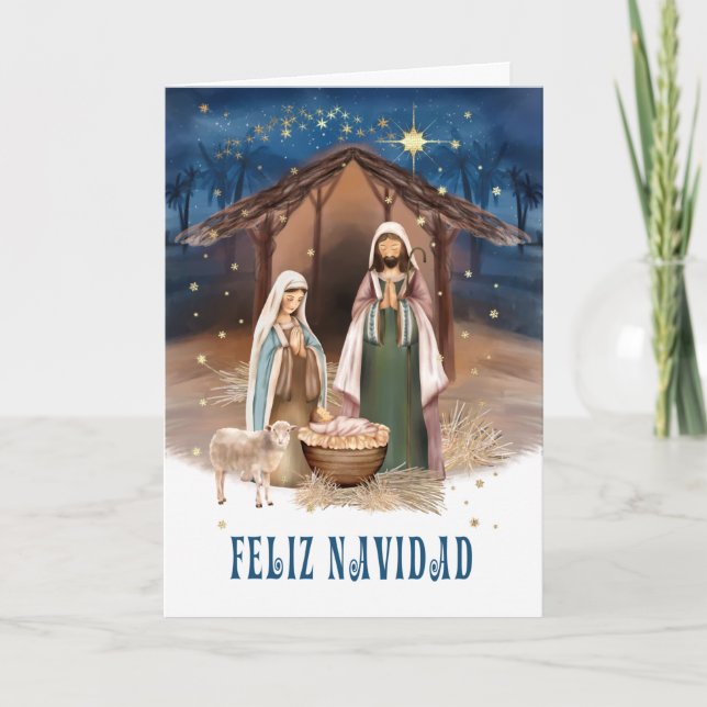 Pour Fêtes Annuelles Feliz Navidad. Cartes de la crèche en espagnol (Devant)