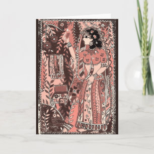 Pour Fêtes Annuelles Fille en Rose Festive Cartes de voeux