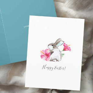 Pour Fêtes Annuelles Fleurs d'aquarelle et cartes de Pâques lapin
