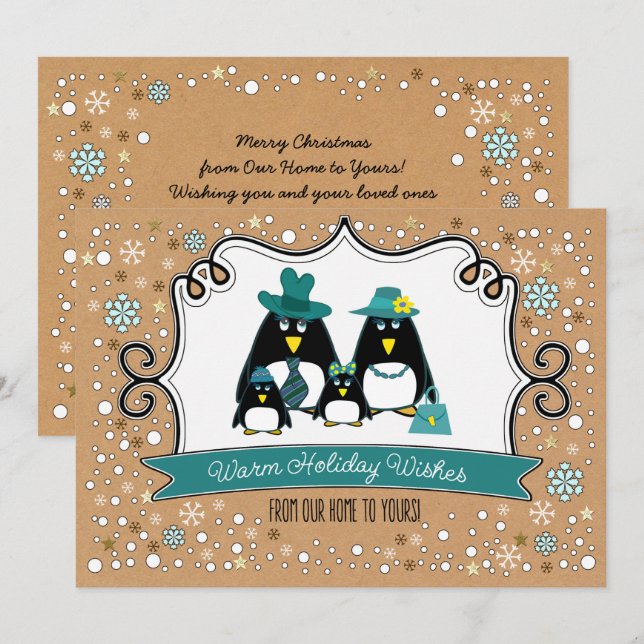 Pour Fêtes Annuelles Funny Penguin Famille de Noël Appartement Cartes d (Devant / Derrière)