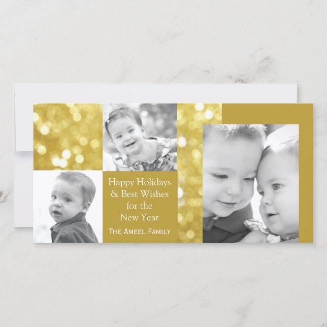 Pour Fêtes Annuelles Glitter Gold | Vacances Trois Cartes photos (Devant)