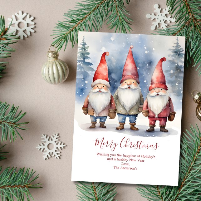 Pour Fêtes Annuelles Gnomes personnalisés Joyeuses cartes de Noël (Gnomes Merry Christmas Card Digital and Printed)