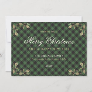 Pour Fêtes Annuelles Green Gold Plaid Noël Joyeuses Cartes du Nouvel An