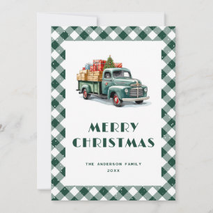 Pour Fêtes Annuelles Green Truck Plaid Snowy Joyeux Cartes de Noël