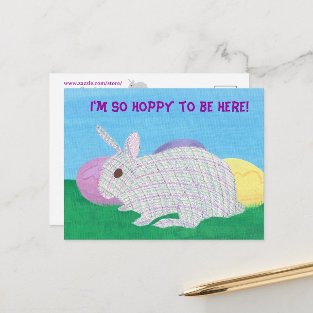 Pour Fêtes Annuelles Joli Bunny Plaid J'espère être ici des cartes post (Devant/Arrière en situation)