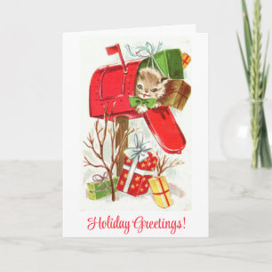 Pour Fêtes Annuelles Jolies cartes de vœux de Noël de chaton vintage